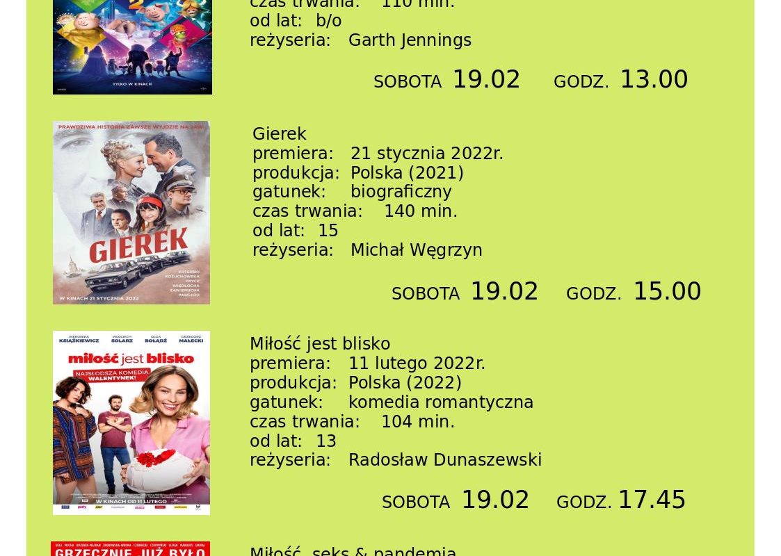 Seanse filmowe – 19.02.22