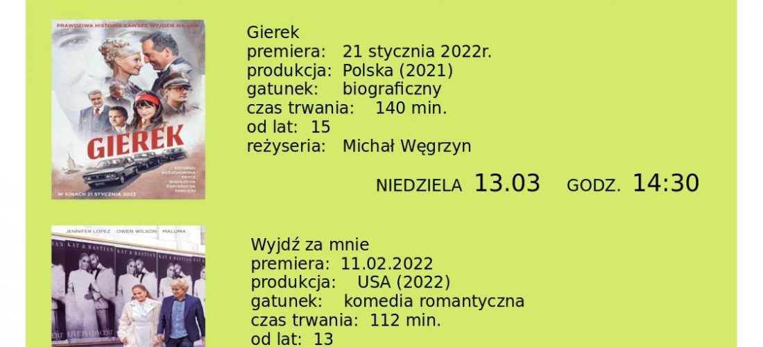 Seanse filmowe – 13.03.22