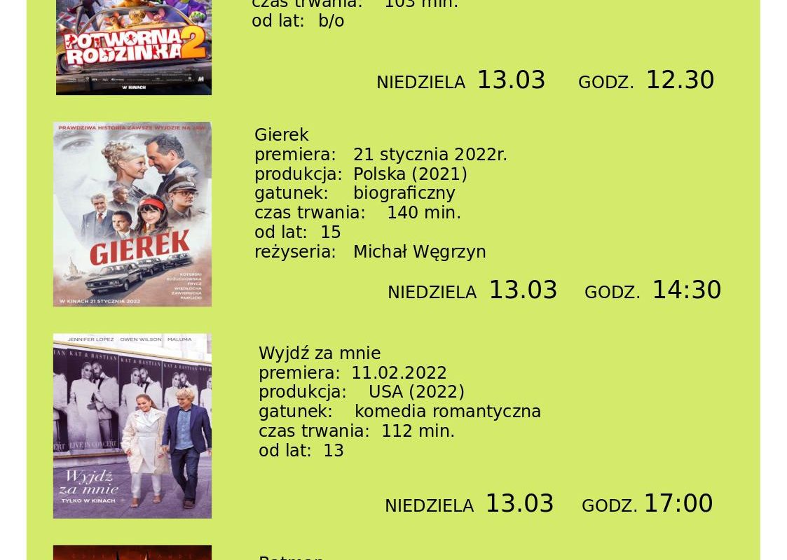 Seanse filmowe – 13.03.22