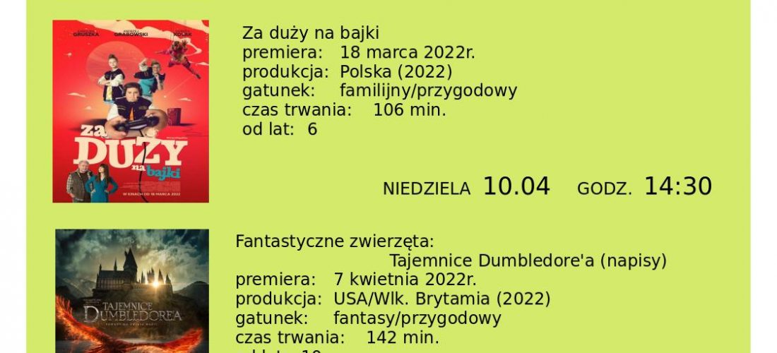 Seanse filmowe – 10 kwietnia