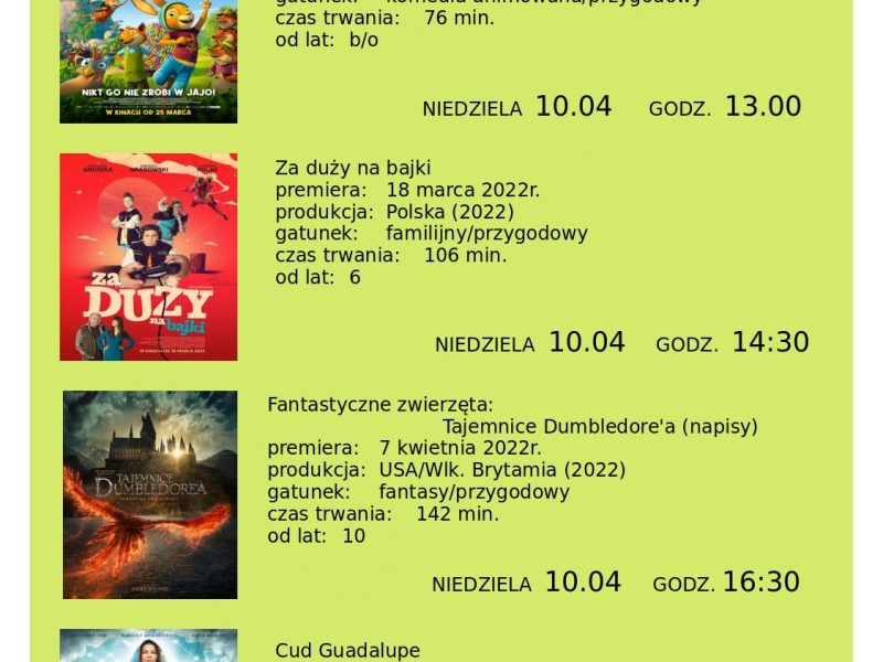 Seanse filmowe – 10 kwietnia