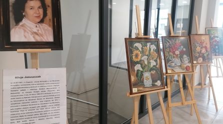 Wystawa obrazów robionych haftem krzyżykowym