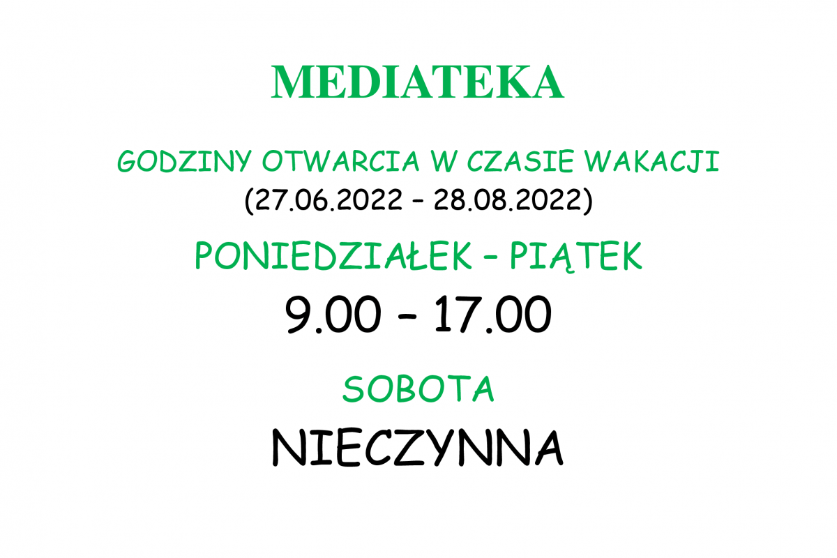 Godziny otwarcia Mediateki