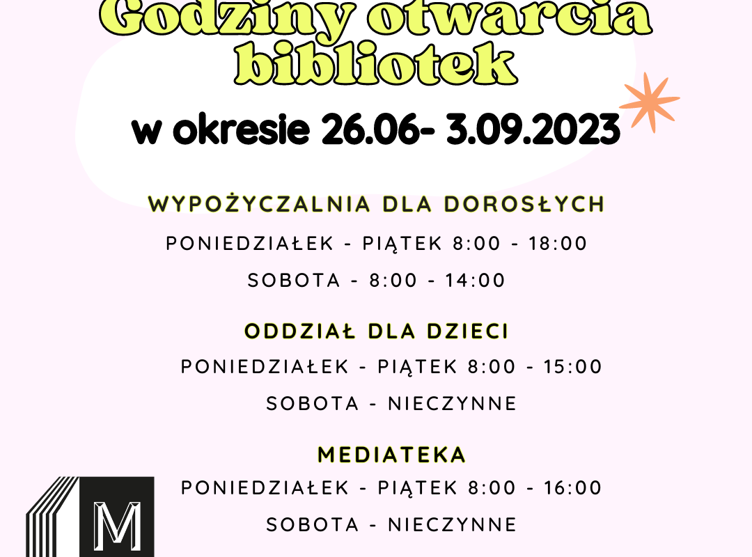 Godziny otwarcia bibliotek w okresie wakacyjnym.